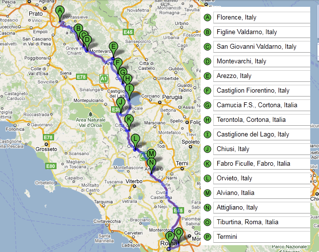 Train Route and Stops: Florence to Rome